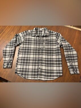 Columbia Plaid Button Down Shirt Gray Black Stretch Long Sleeve XL